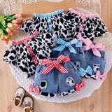 Cow Color Matching Top + Bow Ripped Jeans