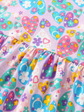 Children's Dress with Flutter Sleeves, Cartoon Floral Print, and Pockets