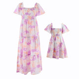 Tie-Dye Large Swing Dress Puff Sleeve Mother-Child Dress