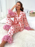 Girls' Valentine's Day Sweet Loving Heart Printed Pajamas Suit