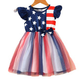 Independence Day Star Striped Print Flutter Sleeve Mesh Dress