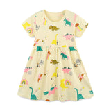 Children's Cream-Colored Dress with Dinosaur and Rainbow Print