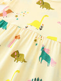 Children's Cream-Colored Dress with Dinosaur and Rainbow Print