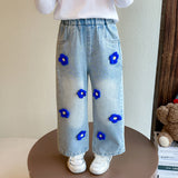 Three-Dimensional Flower Wide-Leg Jeans