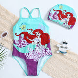 Mermaid Printed Swimsuit + Mermaid Swimming Cap