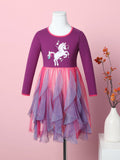 Girls' Long-Sleeved Casual Unicorn Cartoon Embroidery