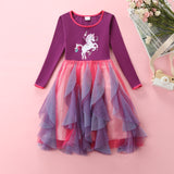 Girls' Long-Sleeved Casual Unicorn Cartoon Embroidery