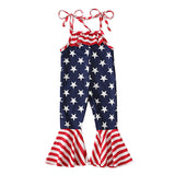Independence Day Sleeveless Tie-Waist Star Print Flared Jumpsuit