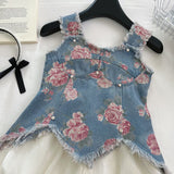 Denim Sling Top + Bud-Shaped Pants Two-Piece Set