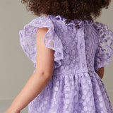 Purple Flower Embroidered Short Sleeve Dress