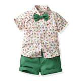Hawaiian Shirt Children's Printed Short Sleeve Cotton Cardigan Casual Shorts Two-Piece Set