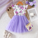Floral Print Stitching Mesh Dress