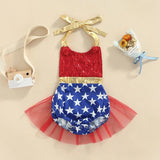 Independence Day Baby Onesie Girl Star Sequin Suspender Romper Dress