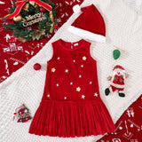 Christmas Star Flower Printed Vest Dress + Christmas Hat