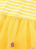 Rabbit embroidered tulle princess dress with striped patchwork short-sleeved design