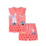 Children's Two-Piece Set: Knitted Cotton Short-Sleeve Outfit with Rabbit Embroidery