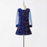 Children's mesh stitching long-sleeved sequined dress princess dress