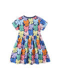 Children's Colorful Cartoon Bow-Print Dress