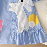 Cartoon Bunny Embroidered Short-Sleeved Shirt Dress