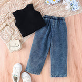 Sleeveless Top + Printed Jeans