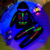 Halloween Bones Luminous Long Sleeve Hooded Top and Trousers Two-Piece Set