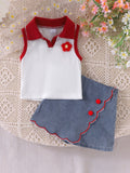 Sleeveless Flower Top + Lace Denim Shorts