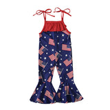 Independence Day Sleeveless Tie-Waist Star Print Flared Jumpsuit