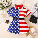 Independence Day Short-Sleeve Striped Casual A-Line Dress