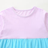Color Matching Children's Knitted Cotton round Neck Long Sleeve Skirt