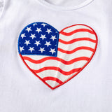 Independence Day Girls' Heart-Shaped Flag Print Flutter Sleeve Top and Suspender Skirt Two-Piece Set