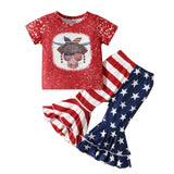 Independence Day T-shirt with star-patterned striped flared trousers two-piece set