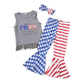 Tassel vest, Independence Day print flared pants, bow three-piece set