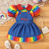 Halloween Rainbow Striped Shirt Suspender Skirt Two-Piece Set