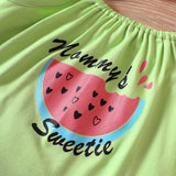Watermelon Printing Suspender Shorts Suit
