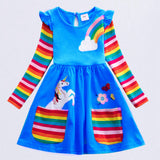 Unicorn Flowers Appliqu¡§| Rainbow Long Sleeve Dress