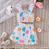 Colorful Flowers Lotus Leaf Skirt Suit