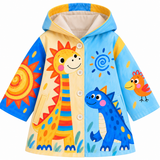 Lucky sale- Children’s hooded coat featuring a colorful cartoon dinosaur and sun motif