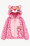 Lucky sale- Children’s pink leopard-print hooded jacket featuring a cute cartoon leopard