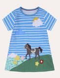 Animal Applique Casual Short Sleeves Striped Dress - CCMOM