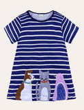 Animal Applique Casual Short Sleeves Striped Dress - CCMOM