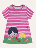 Animal Applique Casual Short Sleeves Striped Dress - CCMOM