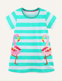 Children's Cute Animal Embroidered Patch Short Sleeve Dress