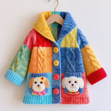 Lucky Sale-Children's hooded jacket with a colorful animal-patterned plaid design.