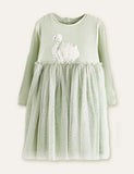 Beautiful Swan Mesh Long Sleeve Dress - CCMOM