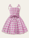 Bow Belt Plaid Party Dress - CCMOM