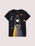 Boy Cartoon Rocket Appliqu¡§| Short Sleeves Tee - CCMOM