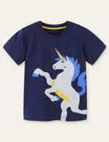 Boy Unicorn Appliqu¡§| Crew Neck T-shirt - CCMOM
