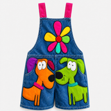 Lucky sale-Children's colorful doodle-print dog-pattern overalls