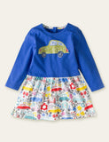 Car Floral Dragonfly Printed Dress - CCMOM
