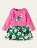 Car Floral Dragonfly Printed Dress - CCMOM